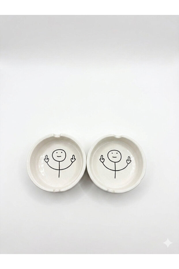 Garbage Man Design Set of 2 Small Ashtrays - Gift Ceramic Ashtray Set