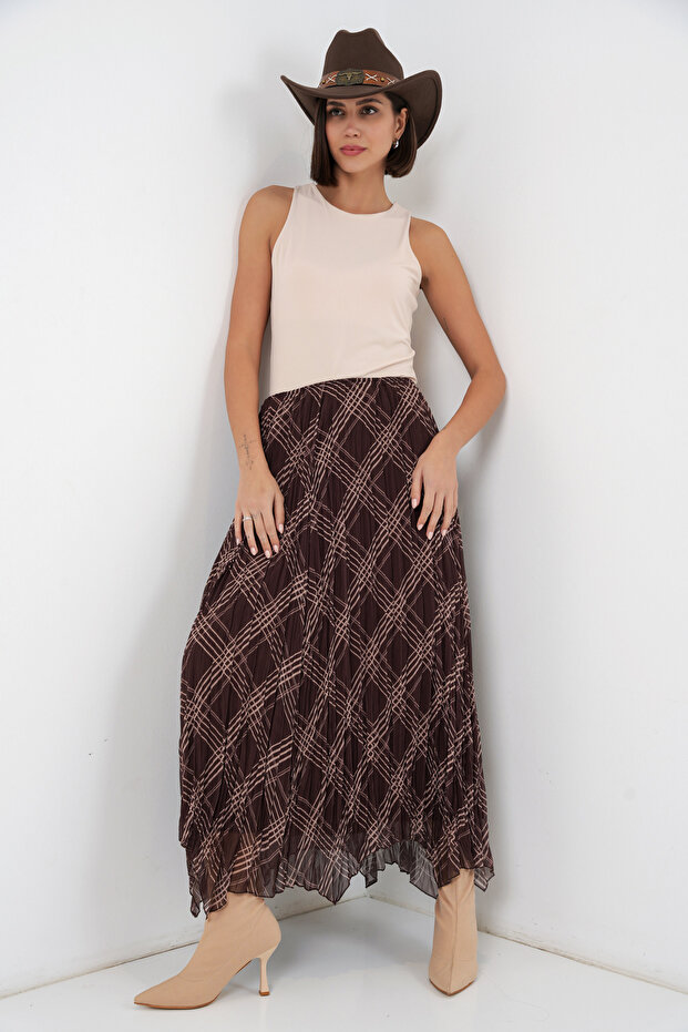 Women's Asymmetrical Cut Chiffon Skirt 1466 - Brown