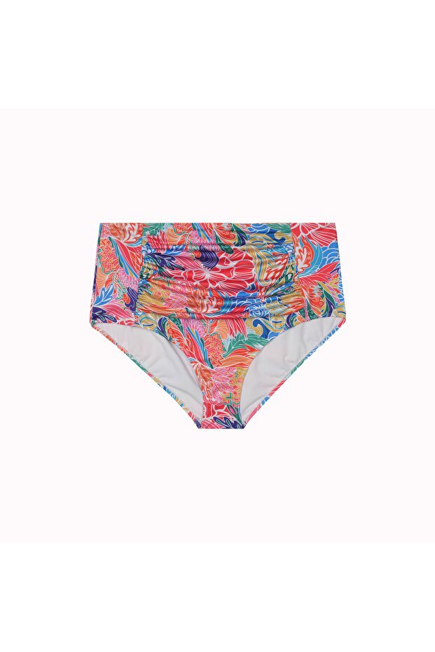 Plus Size Draped Detailed Gathering High Waist Women's Bikini Bottom