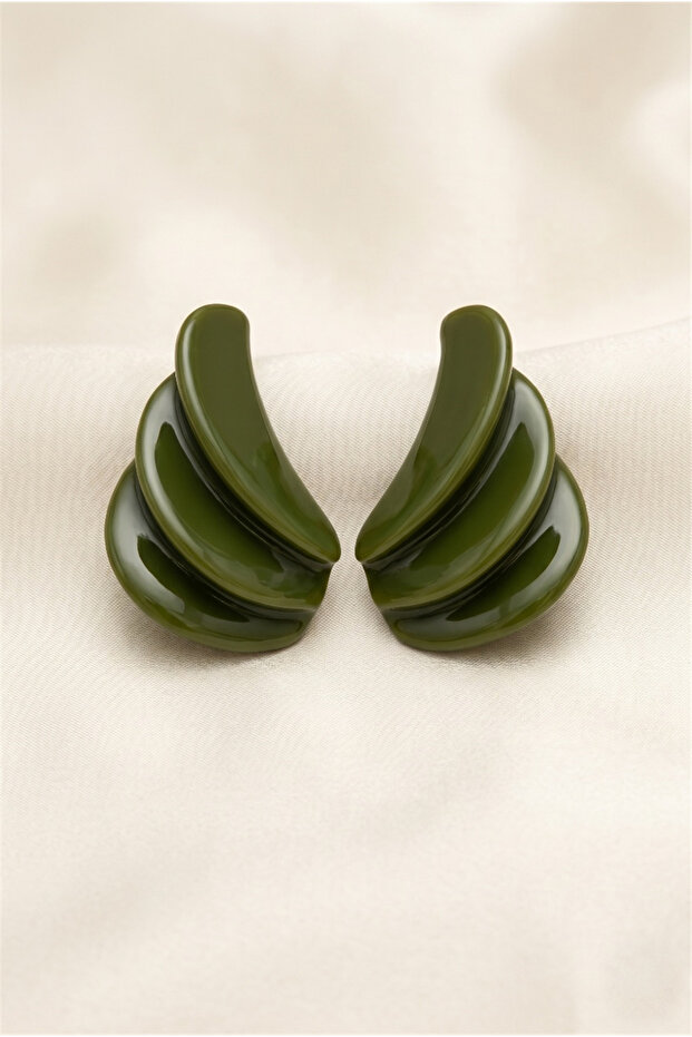 Khaki Green Layered Leaf Design Acrylic Vintage Earrings