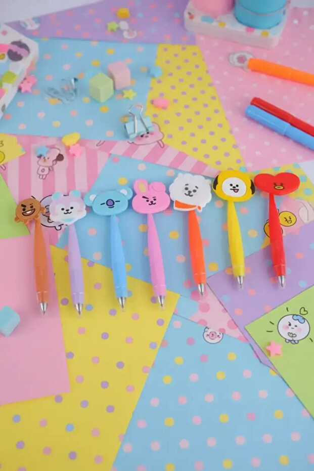 قلم حبر جاف مرخص من BT21 - شخصيات سيليكون متأرجحة (7 أنواع)