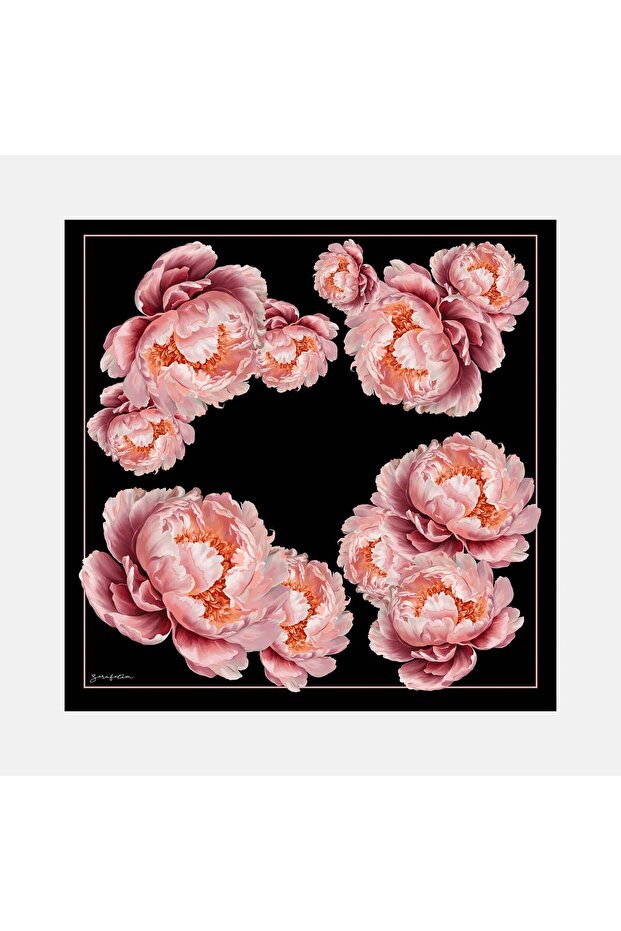 Twill Silk Scarf Black, Powder Pink
