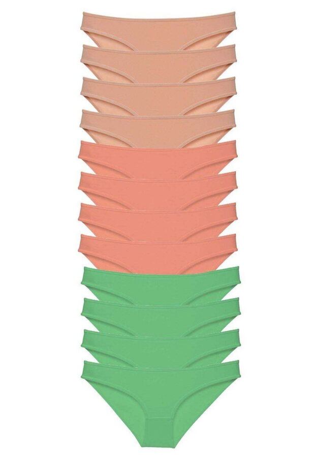 12 Pieces Super Eco Set Lycra Women's Slip Panties Skin Powder Green