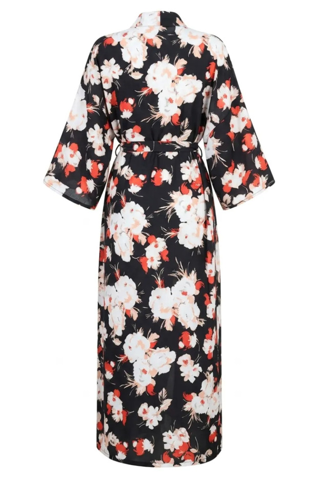 Patterned Belted Kimono 1908-02 Black - 6