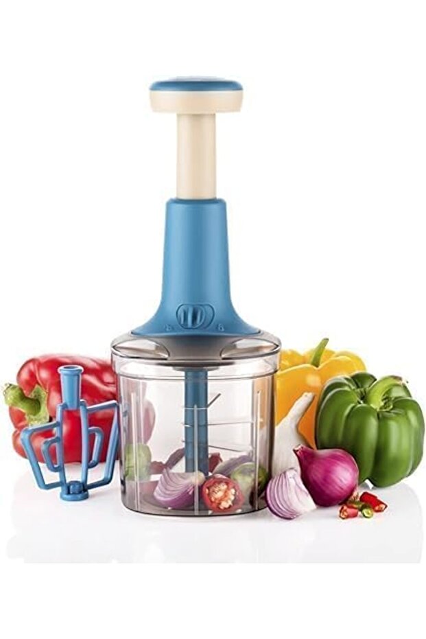 Slicer l 2-in-1 Push & Chop Vegetable and Fruit Chopper | 1000ml Capacity | Stainless Steel Blades | Multipurpose Kitchen Tool | Food Processor