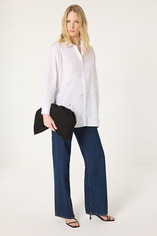 Pearl-Detail Poplin Shirt