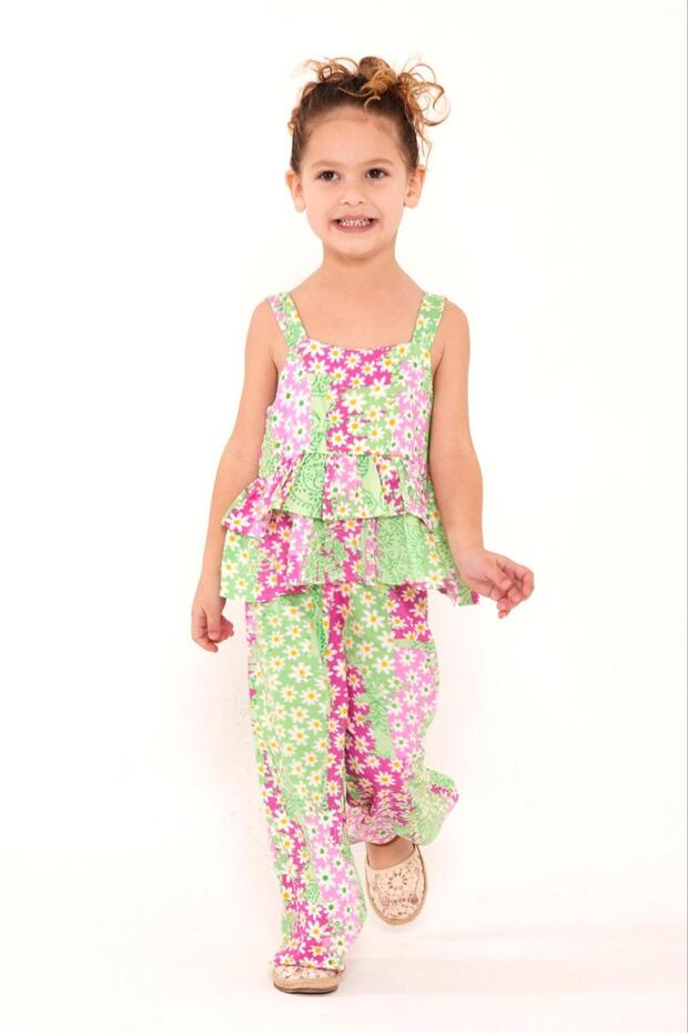 Girl's Viscose Set with Daisy Print