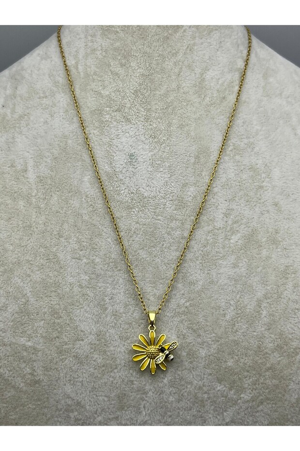 26Kly76 - Steel Bee and Daisy Necklace