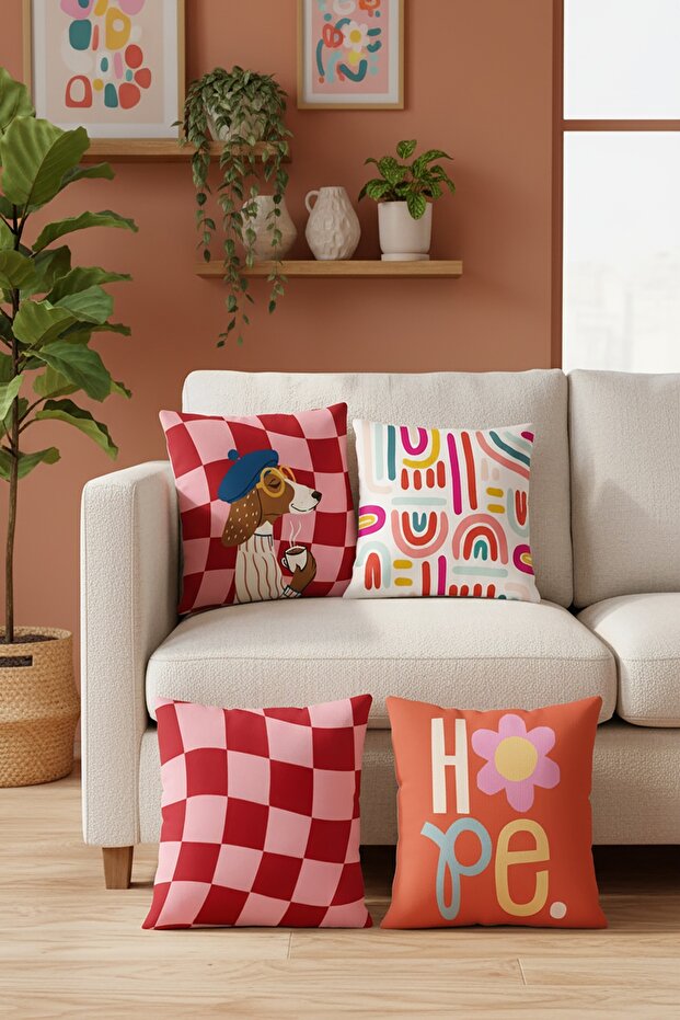 Colorful Rainbows Patterned 4-Piece Throw Pillow Cover Set