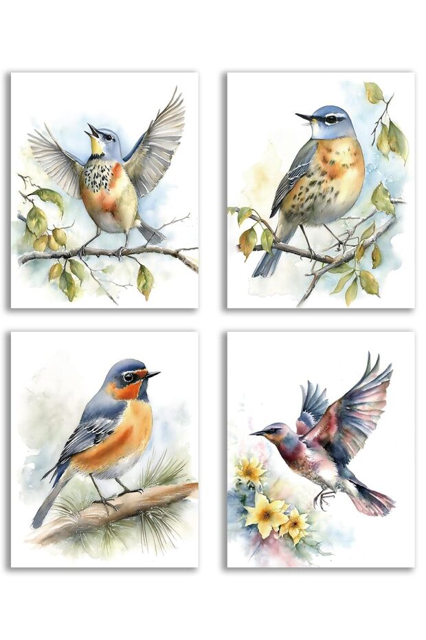 Alayra Watercolor Bird Wall Art, Abstract Plants Flowers Birds Nature Canvas Prints for Bedroom