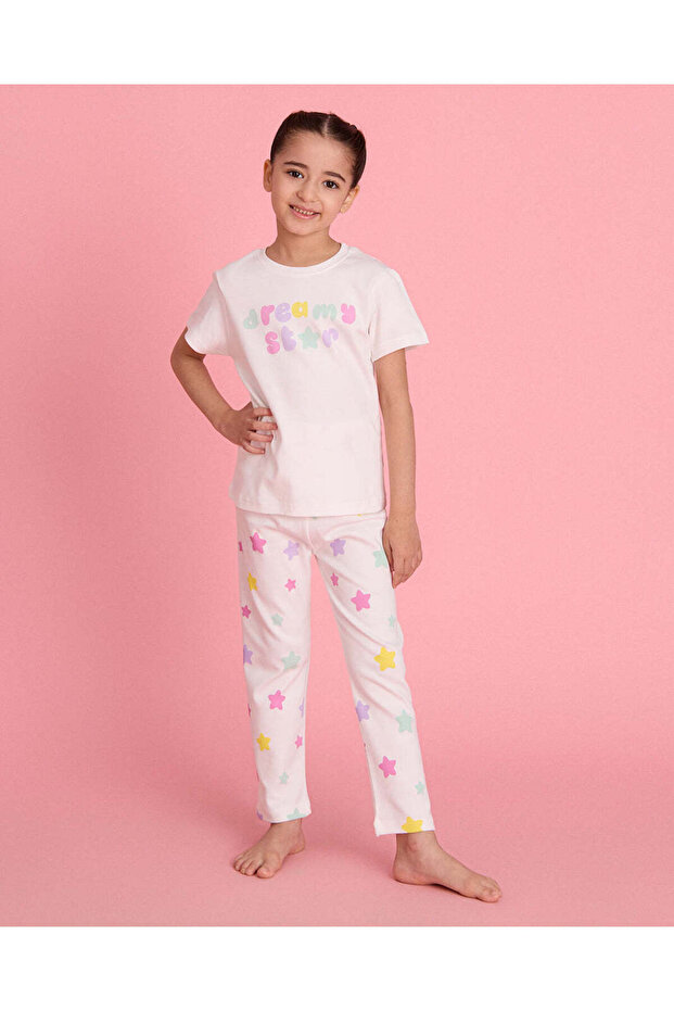 Girls White Dreamy Star Print Pyjama Set