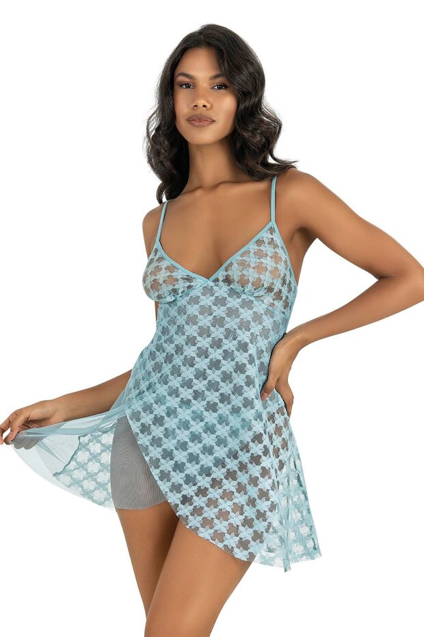 Women's Patterned Rope Strap Short Tulle Nightgown