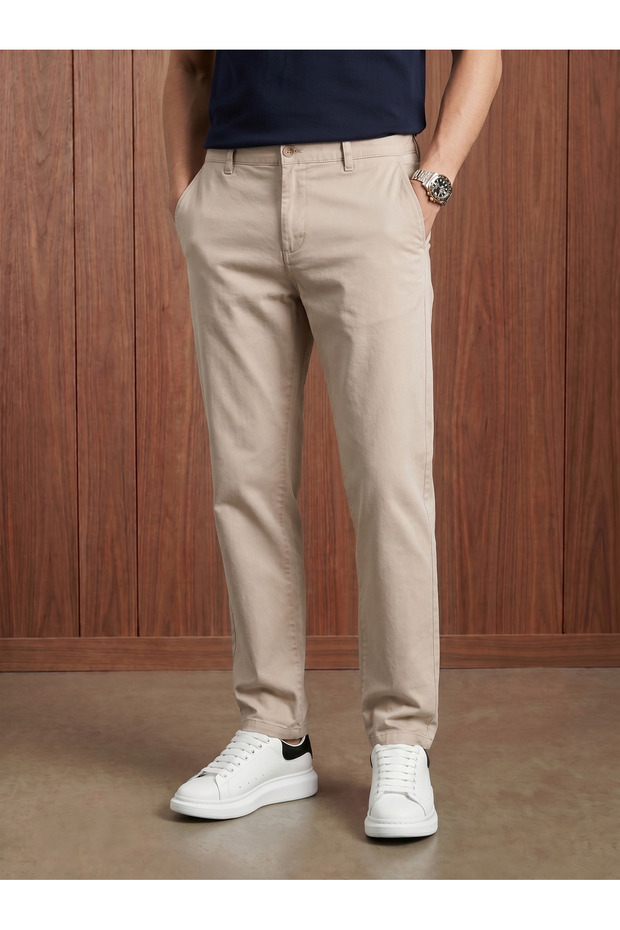 Basic Slim Fit Chino Linen Trousers