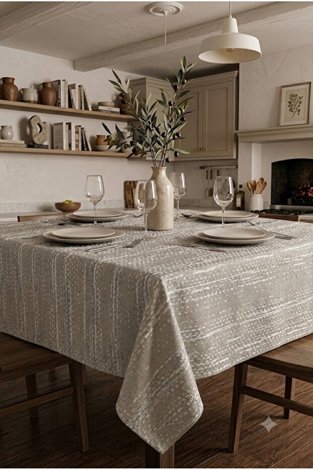 Fon Series Glittery Jacquard Fabric Tablecloth Gold Premium Dowry Luxury Stylish Tablecloth Light Gray