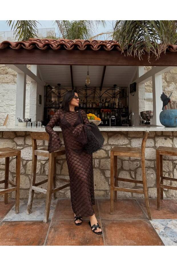 Premium Ruffled Sleeves Long Beac Wear Dress