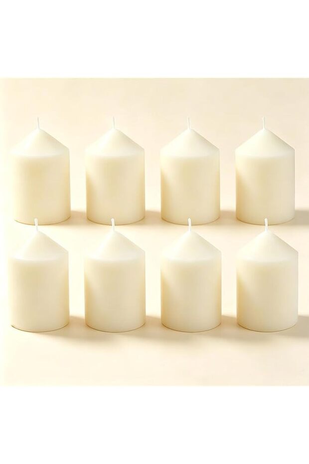 Ivory Pillar Candles 8‑Pack, 2×3 Inch Unscented Smokeless Candles