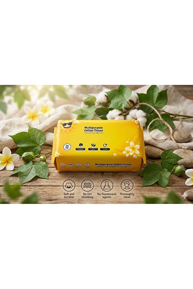 Multipurpose Cotton Tissues 70 PCS | Soft, Lint-Free & Durable Cotton Wipes | Gentle on Skin