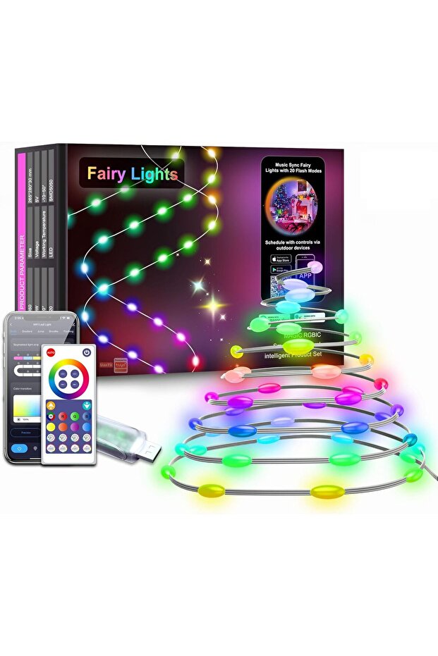 Tuya Smart WiFi LED Fairy String Lights RGBIC USB Music Sync Waterproof 5M Alexa Google Home