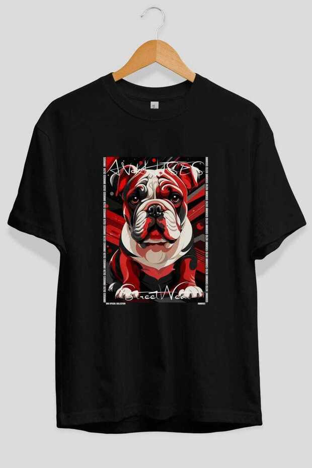 For Dog Lovers 22 Front Dog Print Black Oversize T-Shirt 100% Cotton Unisex Dog Lover Premium Design