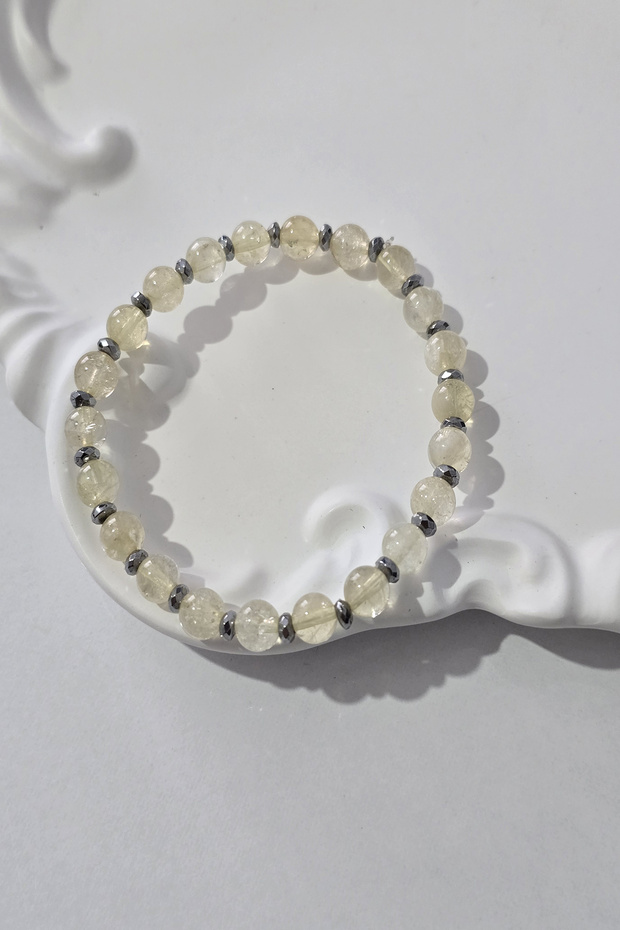 Certified 6 mm Citrine, Hematite Natural Stone Bracelet