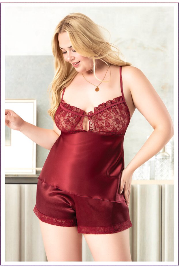 Women's Satin Shorts Pajama Set with Lace Detail, Stylish Home Wear