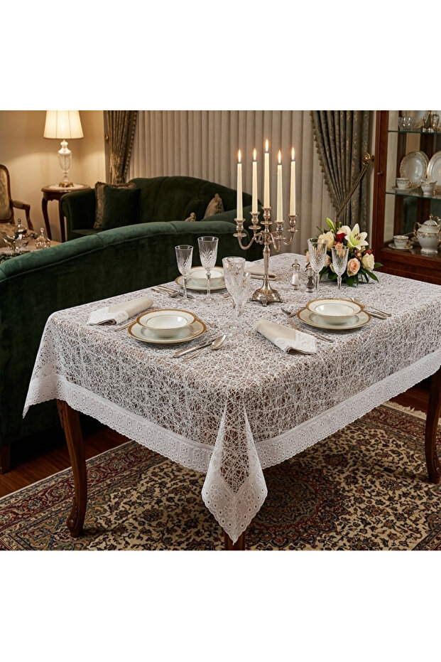 Lace Luxury Pvc Coated Tablecloth with Lace Edges