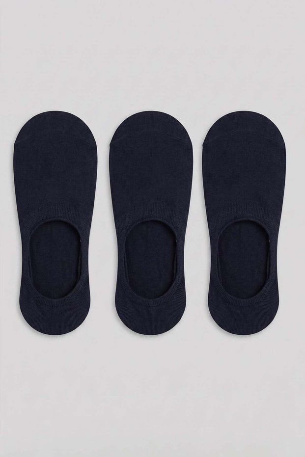 Unisex Bamboo Silicone Invisible Ballerina Socks Set of 3 Navy Blue