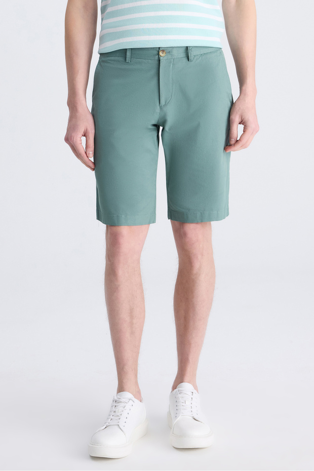 Slim Fit Khaki Gabardine Cotton Shorts