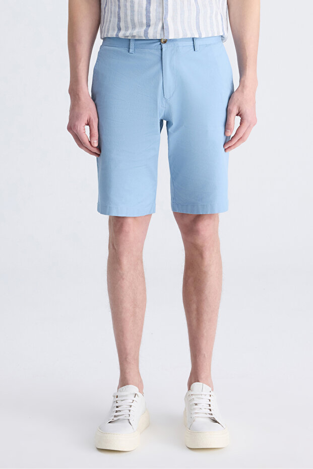 Slim Fit Blue Gabardine Cotton Shorts