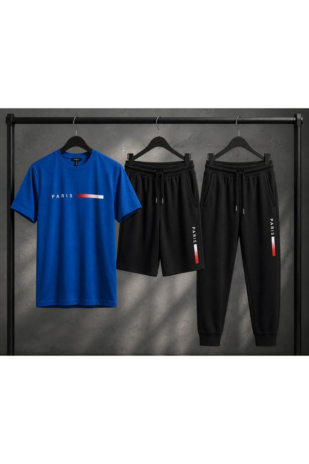 T-Shirt Sweatpants Shorts 3-Piece Combination Thin Summer Thin Paris Printed Women's / Men's Unisex Model