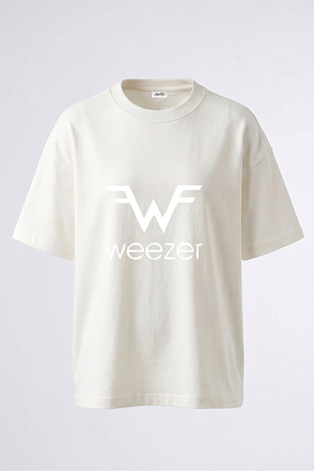 Weezer Design Back Printed Cotton White Oversize T-Shirt