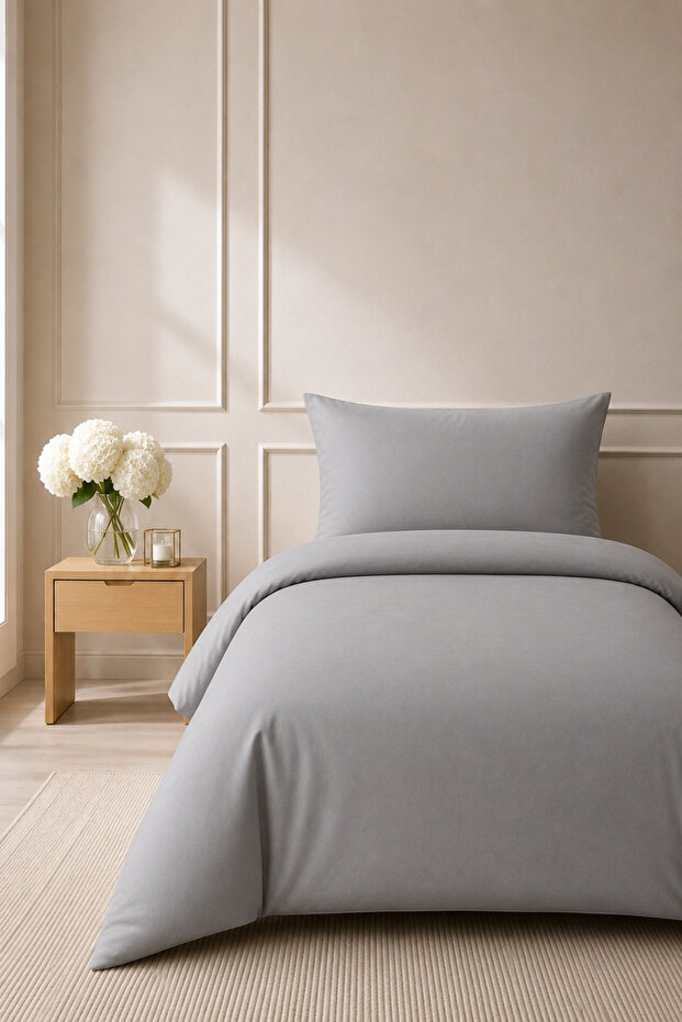 Elif Satin Plain Single Buttoned Duvet Cover Set Quilt Cover 100% Cotton, 83Tel