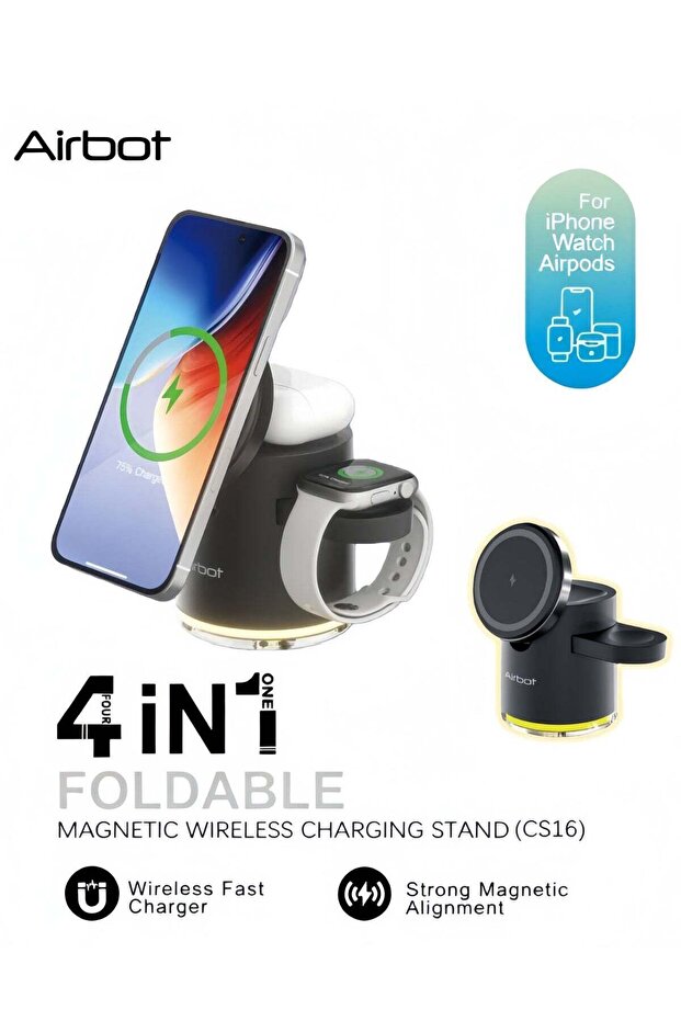 4-in-1 Magnetic Wireless Charging Station CS16, 15W Fast Qi Charger for iPhone/Watch/AirPods