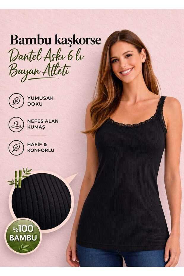 Bamboo Camisole with Lace and Rope Straps, 6-Piece Set