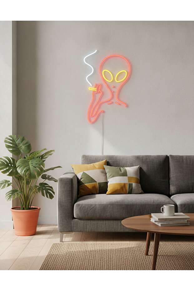 Uzaylı Figürü LED Neon Tablo | Pop Culture Duvar Dekoru | Pleksi Aydınlatmalı Genç Odası Tablosu - 4