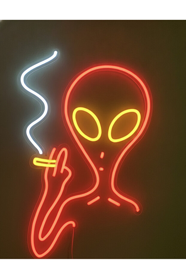 Uzaylı Figürü LED Neon Tablo | Pop Culture Duvar Dekoru | Pleksi Aydınlatmalı Genç Odası Tablosu - 1