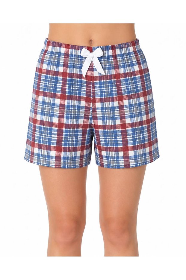 Women's Plaid Shorts Pajama Bottoms with Ribbon Detail, Elastic Waist, Comfortable Cut