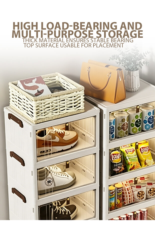 Stackable Multi-purpose Foldable Storage Cabinet, Dustproof Sneaker Organizer for Entryway - 5