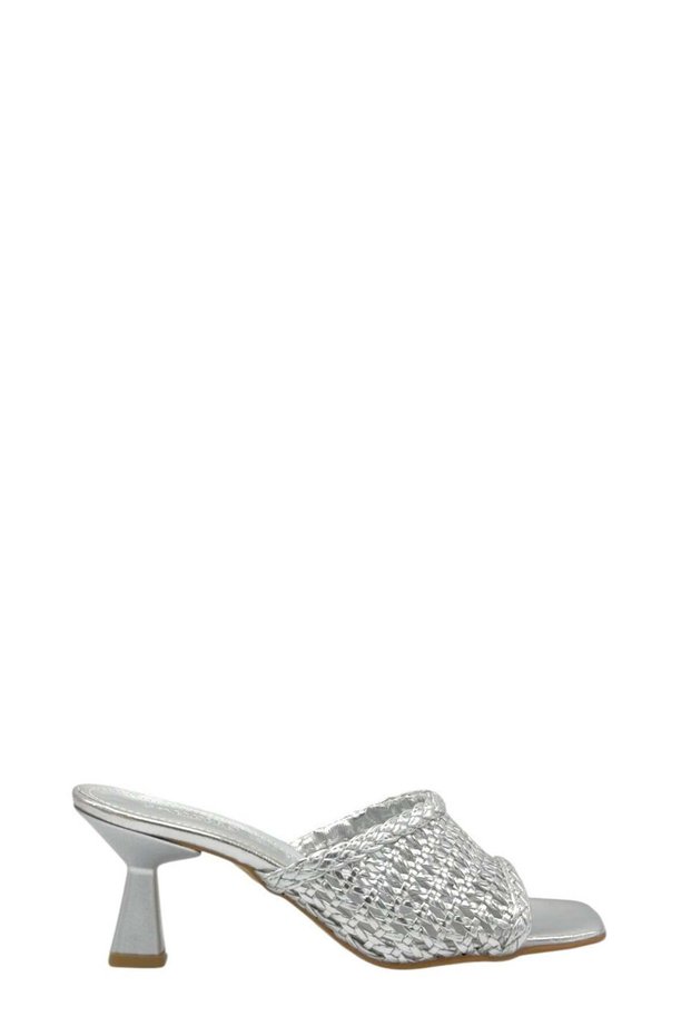 Lame Knitted Heeled Women's Slippers