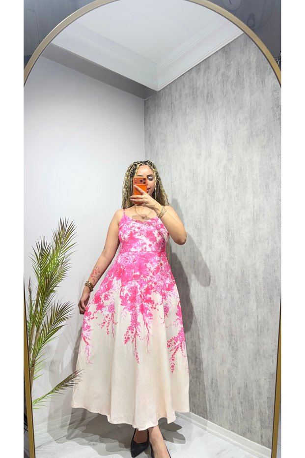 [Your Brand Name] Women's Floral Patterned Rope Strap Midi Length Summer Dress