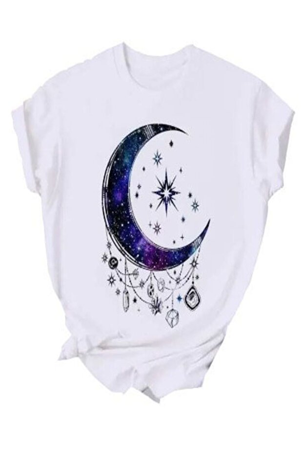 Moon and Star Pattern Printed T-Shirt