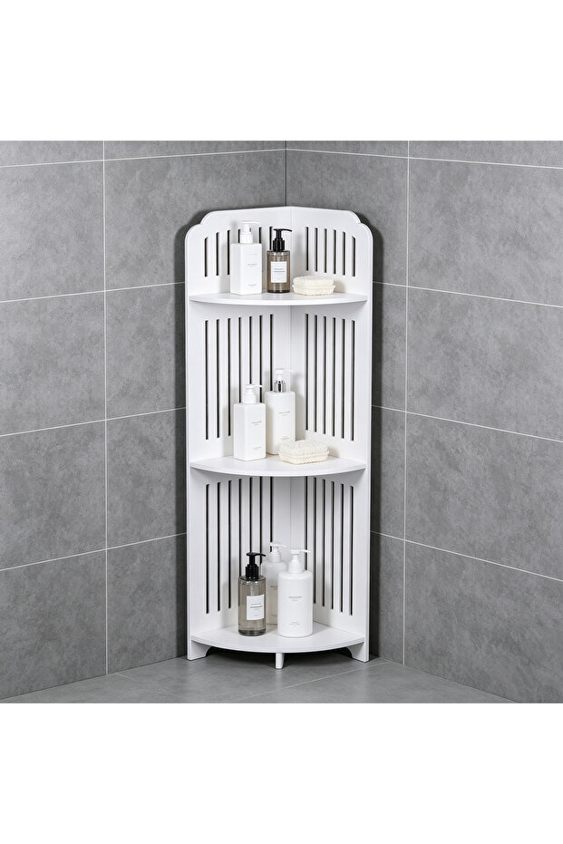 3 Tier Wooden Corner Shelf - Waterproof Bathroom Storage Organizer for Kitchen Bedroom Small Spaces