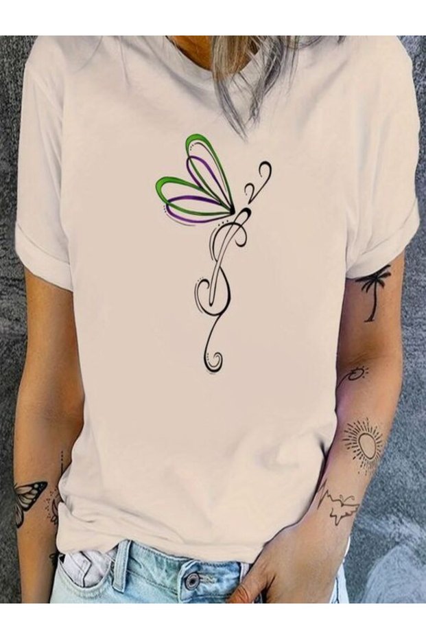 Artistic Butterfly Patterned Women's T-Shirt