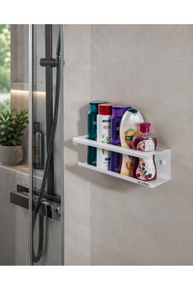 Stainless Steel No Drilling Mounting Adhesive and Screw White Shampoo Holder and Bathroom Organizer Modern Shower Shelf- Bth-018