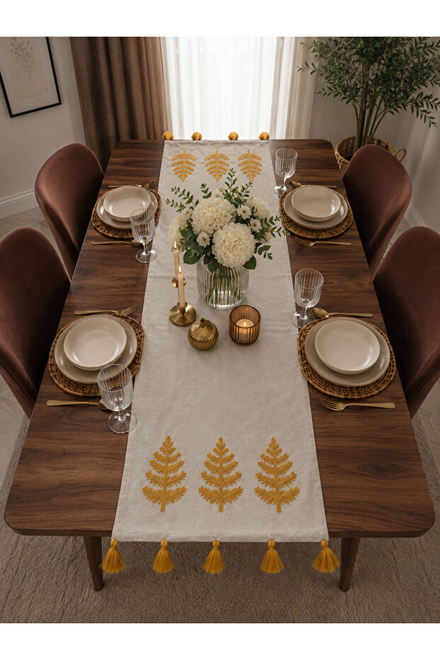 100% Cotton Bohemian Buldan Hand Embroidered Luxury Table Runner (40X130Cm)