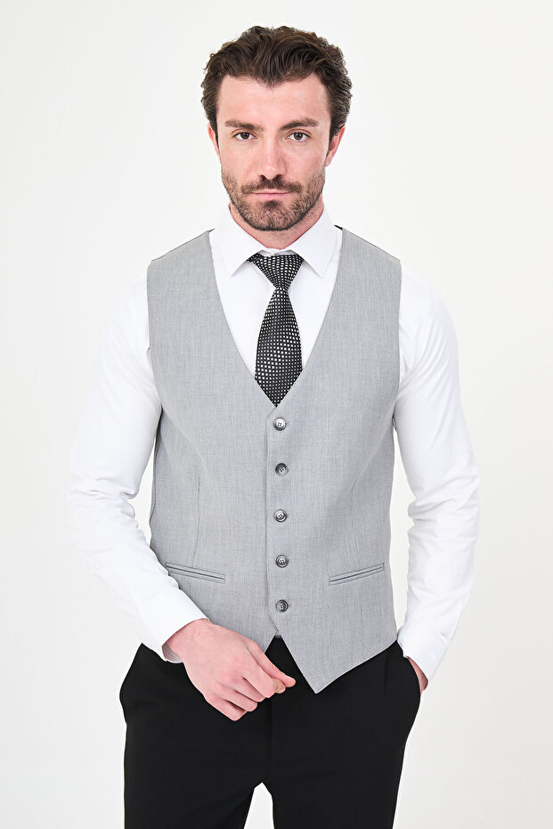 Straight Slim Fit Classic Men's Vest Gray - 40957.26Y