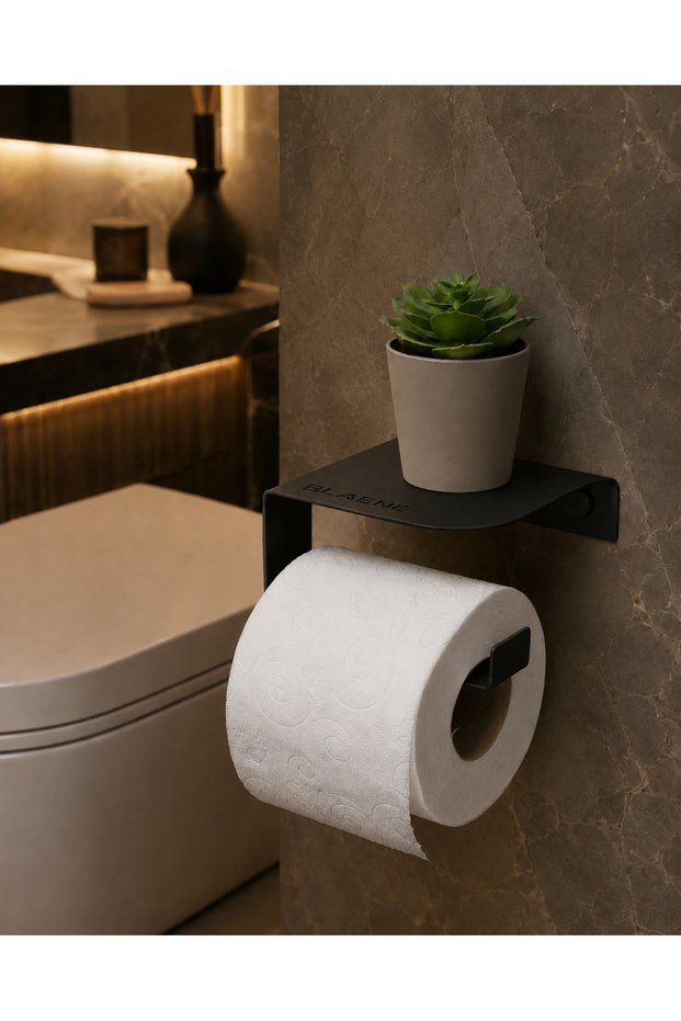304 Stainless Steel No Drilling Mounting Adhesive and Screw Mounted Toilet Roll Holder with Shelf - Bth-014