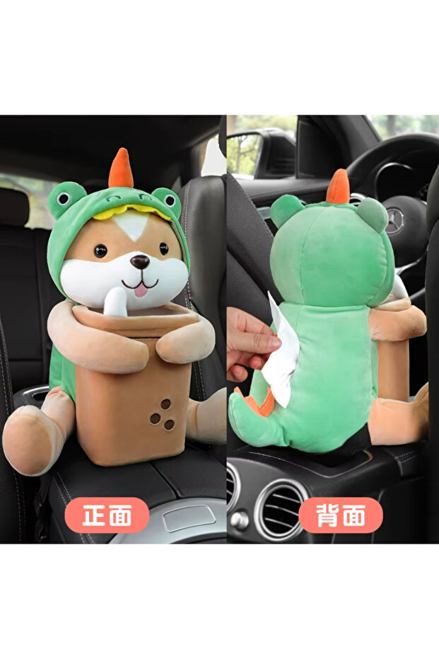 Plush Animal Figured Car Trash Can and Napkin Holder Armrest Hanger Auto Organizer Car Trash Bin Napkin Box Rabbit Dog Monkey Duck Design