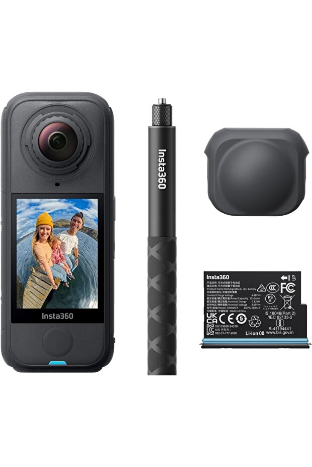 حزمة X4 Air Starter Pack - كاميرا خفيفة الوزن 165 جرام بدقة 8K و360 درجة، عصا سيلفي غير مرئية، عدسات قابلة للاستبدال، تصوير أول وتأطير لاحقًا، واقي رياح مدمج، تثبيت FlowState، تطبيق مدعوم بالذكاء الاصطناعي