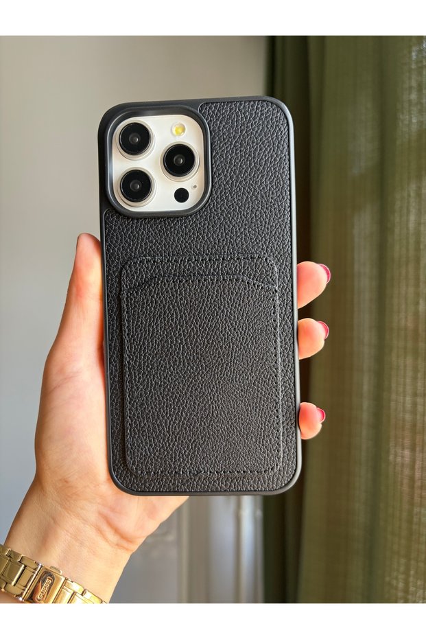 Leather-look phone case with built-in card holder compatible with iphone 15 pro max